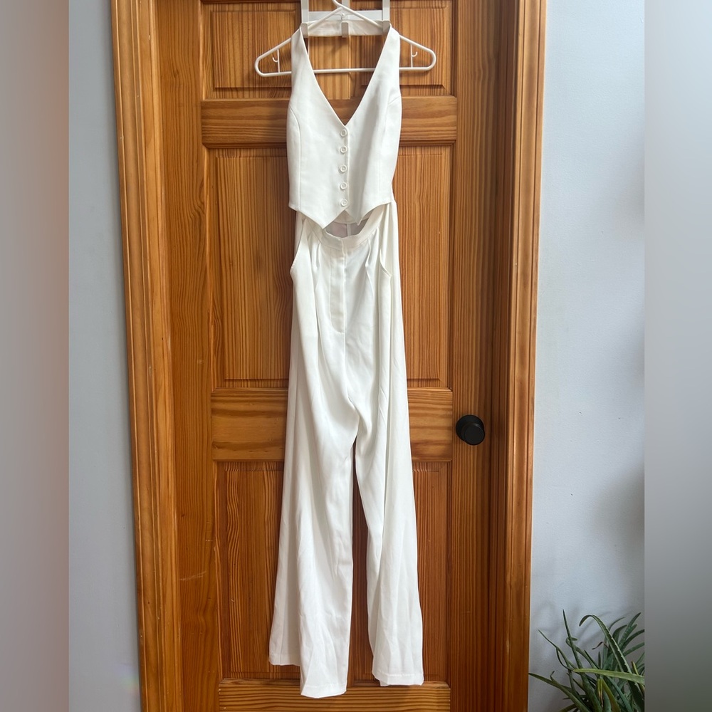 Amanda Uprichard White Halter Jumpsuit